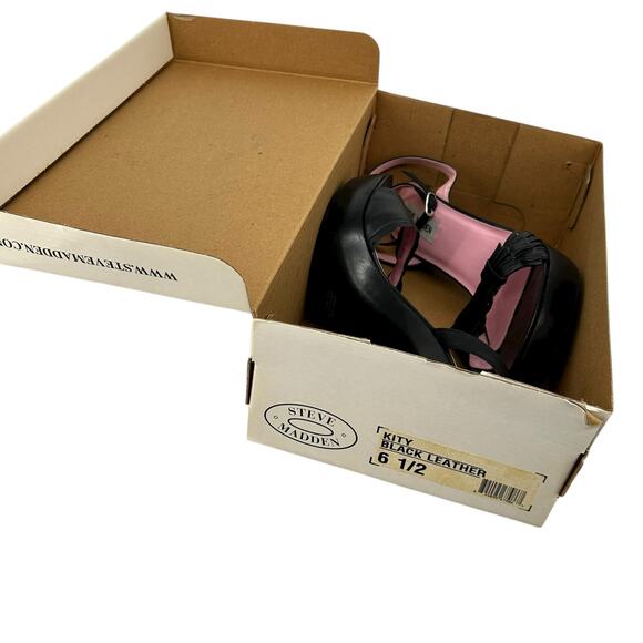 VTG y2k Women's Black Leather Steven Madden Kity Platform Stiletto Heels Sz 6.5M - Picture 2 of 8